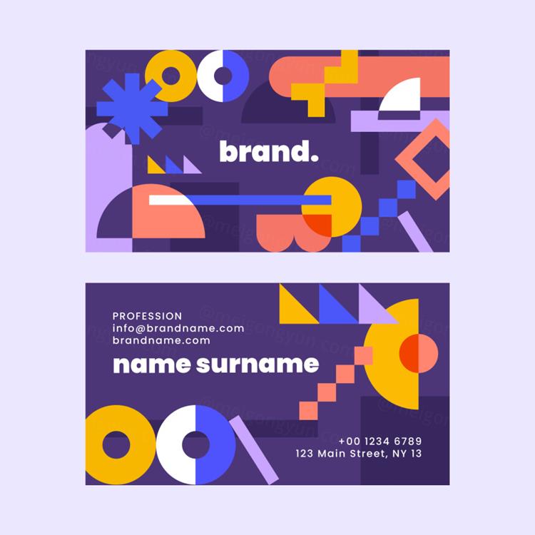 孟菲斯后现代主义几何抽象图形插画商务名片EPS矢量模板素材