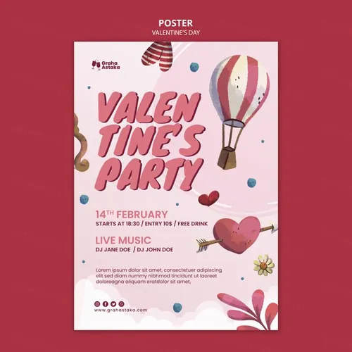 手绘浪漫的粉红系七夕520情人节海报PSD模板素材 Vale