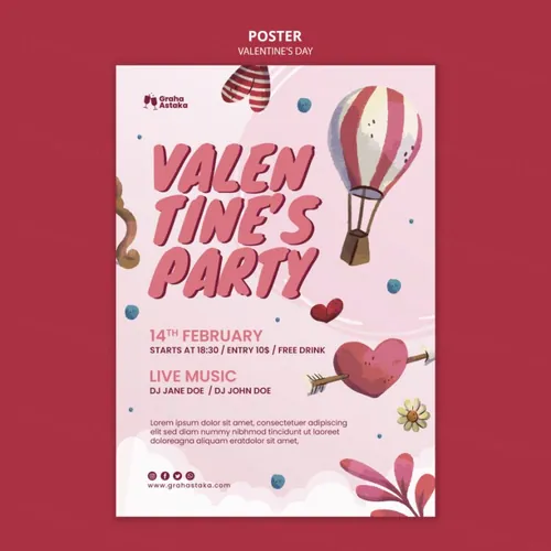 手绘浪漫的粉红系七夕520情人节海报PSD模板素材 Valentine\'s day party