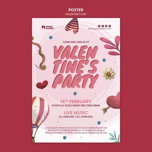 手绘浪漫的粉红系七夕520情人节海报PSD模板素材 Valentine\'s day party