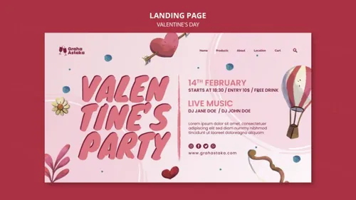 手绘浪漫的粉红系七夕520情人节海报PSD模板素材 Valentine\'s day party