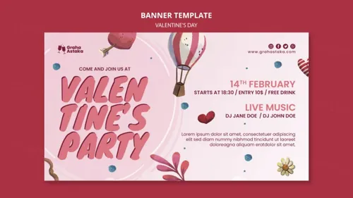 手绘浪漫的粉红系七夕520情人节海报PSD模板素材 Valentine\'s day party