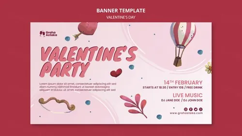 手绘浪漫的粉红系七夕520情人节海报PSD模板素材 Vale