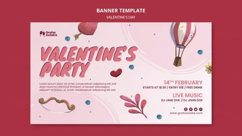 手绘浪漫的粉红系七夕520情人节海报PSD模板素材 Valentine\'s day party
