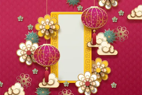 农历新年剪纸艺术祥云装饰红色背景中国风元素新年传统横幅矢量背景素材