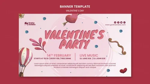 手绘浪漫的粉红系七夕520情人节海报PSD模板素材 Valentine\'s day party