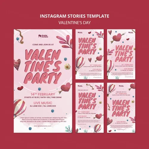 手绘浪漫的粉红系七夕520情人节海报PSD模板素材 Valentine\'s day party