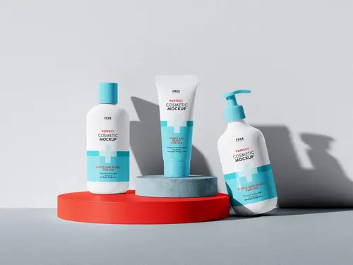 美容护肤品洗浴用品包装设计贴图样机模板 Set of Cosmetics Mockup 样