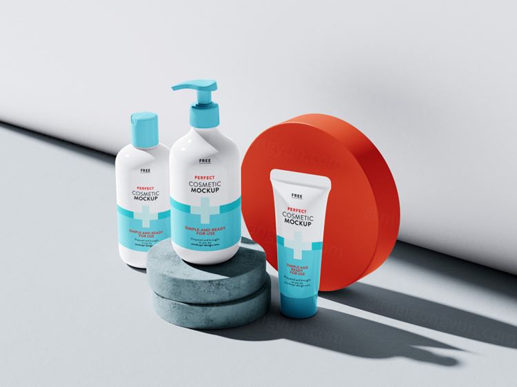 美容护肤品洗浴用品包装设计贴图样机模板 Set of Cosmetics Mockup