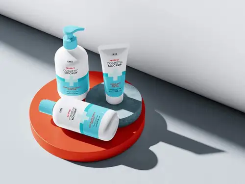 美容护肤品洗浴用品包装设计贴图样机模板 Set of Cosmetics Mockup 样
