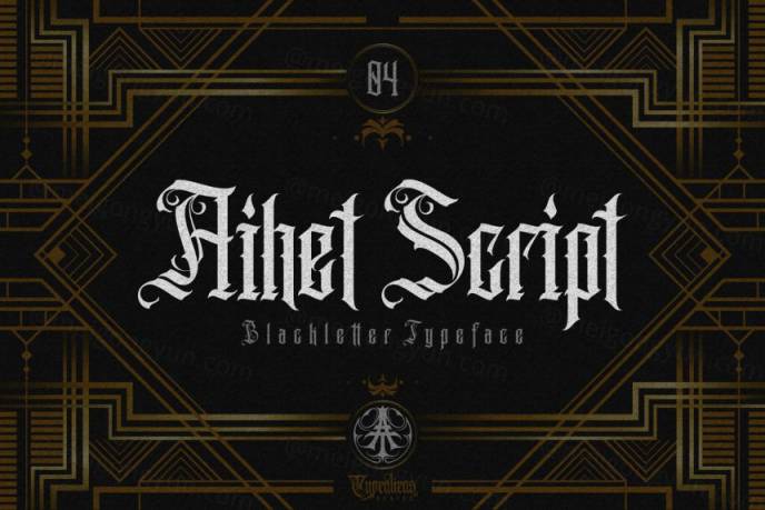 复古饮料标签纹身理发店标志英文哥特字体 Ilhamtaro - Aihet Script