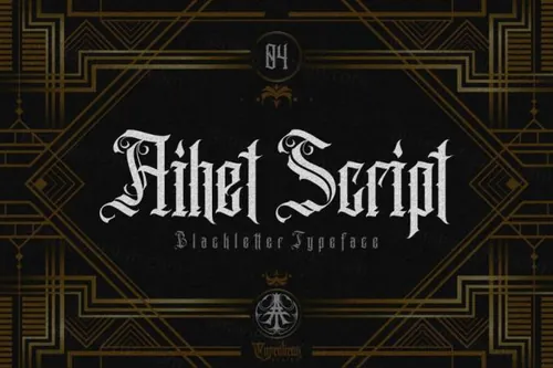 复古饮料标签纹身理发店标志英文哥特字体 Ilhamtaro - Aihet Script