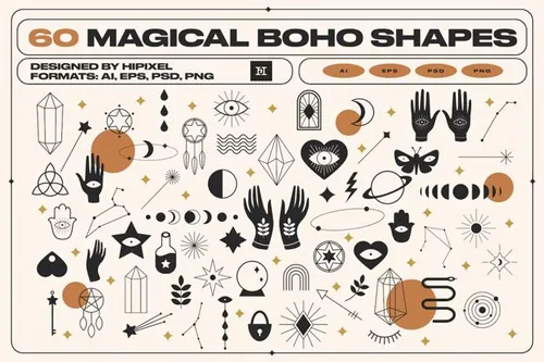 神奇的波西米亚部落设计风格装饰形状元素合辑 60 Magic