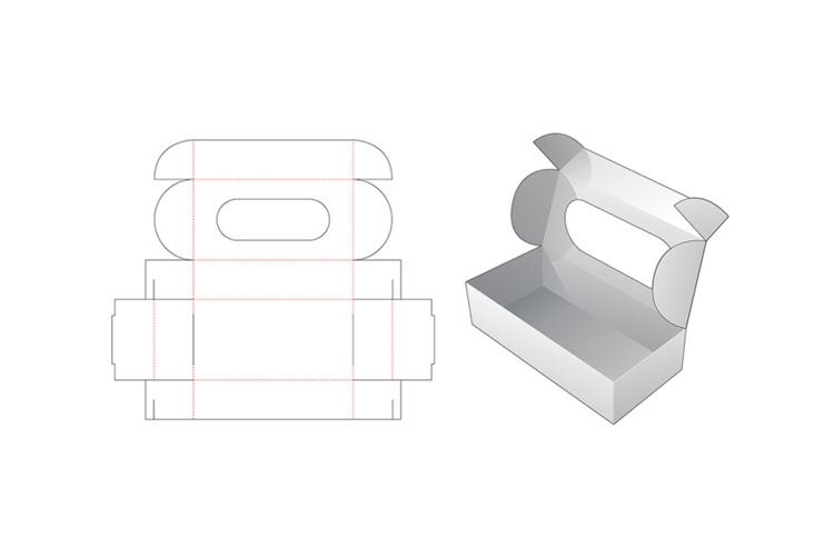 顶部带有窗口的包装盒设计模切图刀模图EPS矢量模板 Cake box top window template