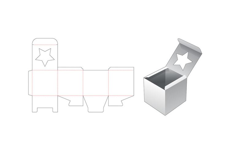 带五角星窗包装盒设计模切图刀模图EPS矢量模板 Square box with star window template