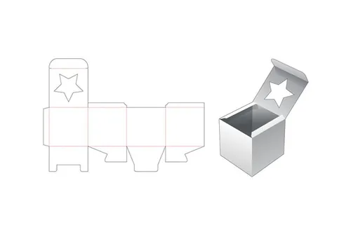 带五角星窗包装盒设计模切图刀模图EPS矢量模板 Square box with star window template