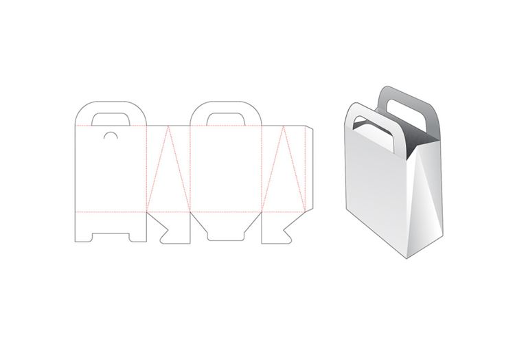 手提包装盒设计模切图刀模图EPS矢量模板 Cardboard bag with holder die cut template