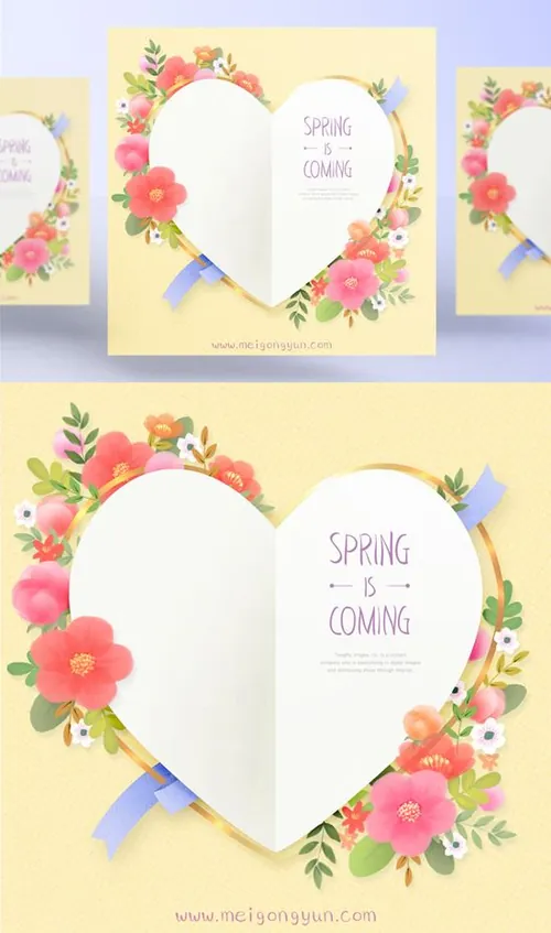 Spring is coming 唯美春季心形金色花环花边PSD分层素材 ti156a7704