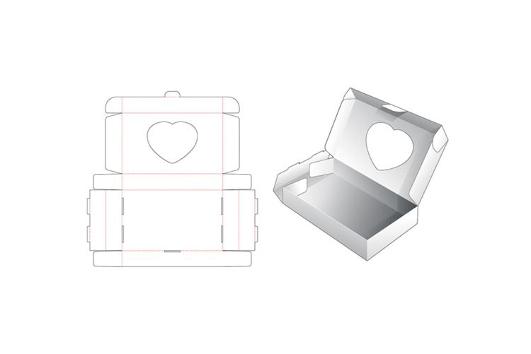 带心形窗包装盒设计模切图刀模图EPS矢量模板 Bakery packaging heart window template
