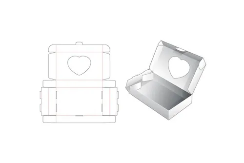 带心形窗包装盒设计模切图刀模图EPS矢量模板 Bakery packaging heart window template