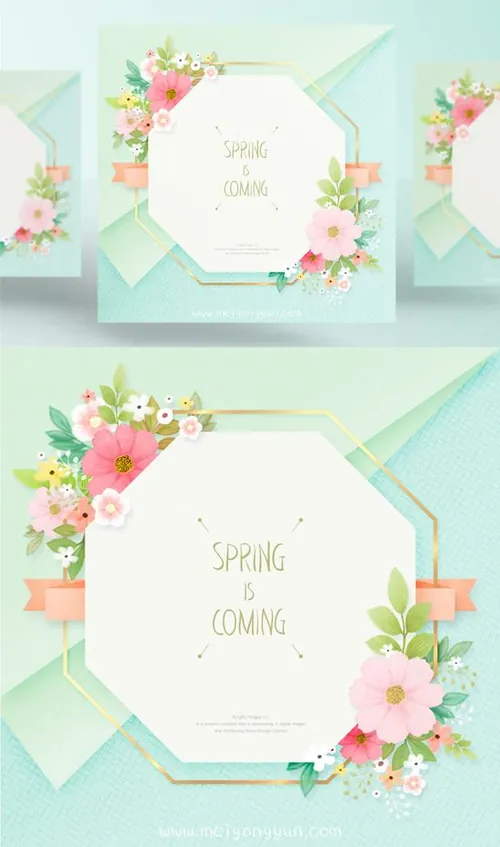 Spring is coming 美丽的春季六边形花环花边PSD分层素材 ti156a7710