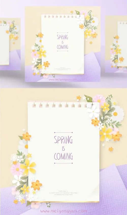 Spring is coming 美丽的春季长方形卡片信封花环花边PSD分层素材 ti156a7709