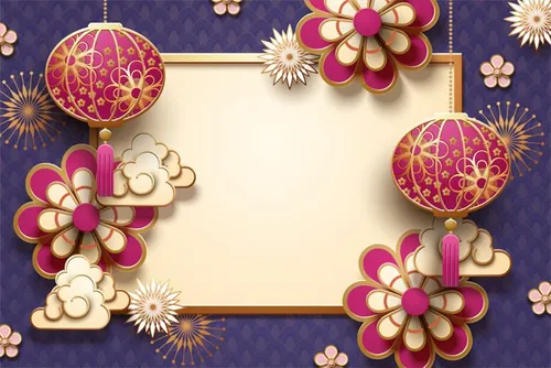 农历新年剪纸艺术祥云装饰中国风元素新年传统横幅矢量紫色背景素材