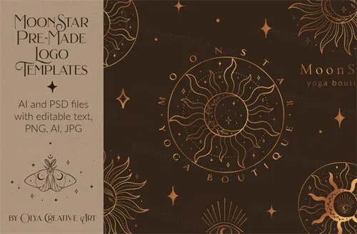 神秘的太阳月亮纹身LOGO标识插画素材 Mystic Sun Moon Logo Templates Kit