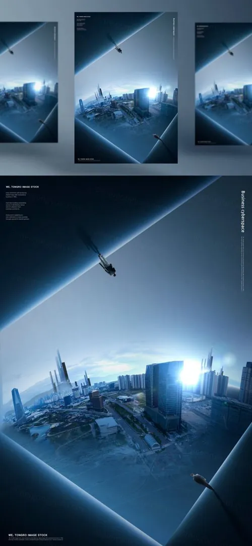 商业3D虚拟空间概念未来科技CG合成海报PSD模板 Business Cyberspace