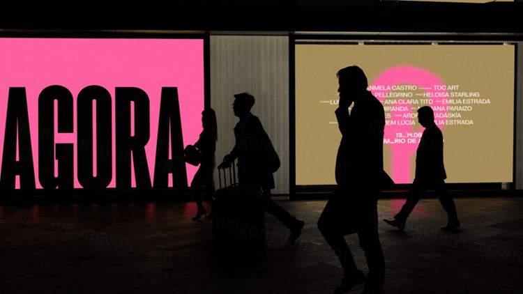 地铁站走廊广告牌灯箱宣传印刷广告贴图展示样机PSD模板 St