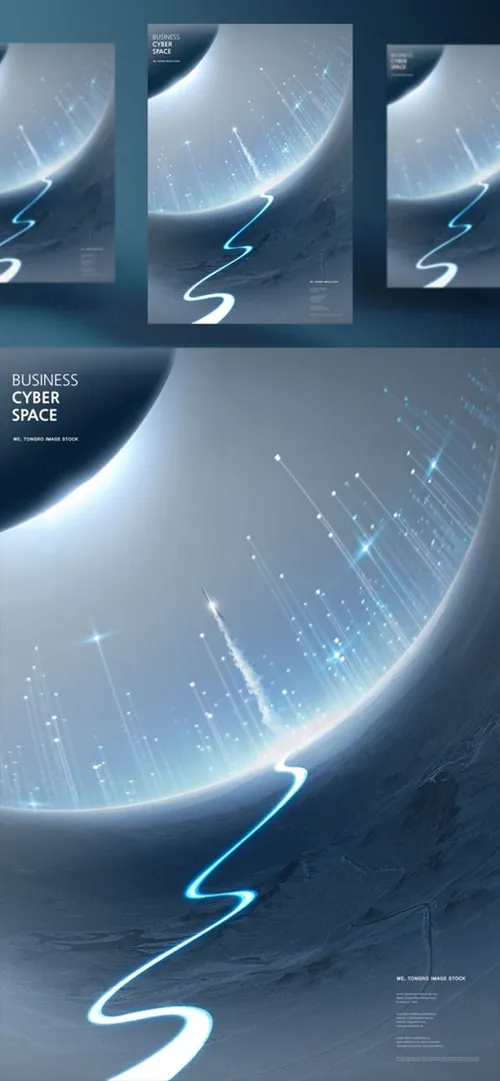 商业3D虚拟空间概念未来科技CG合成海报PSD模板 Business Cyberspace