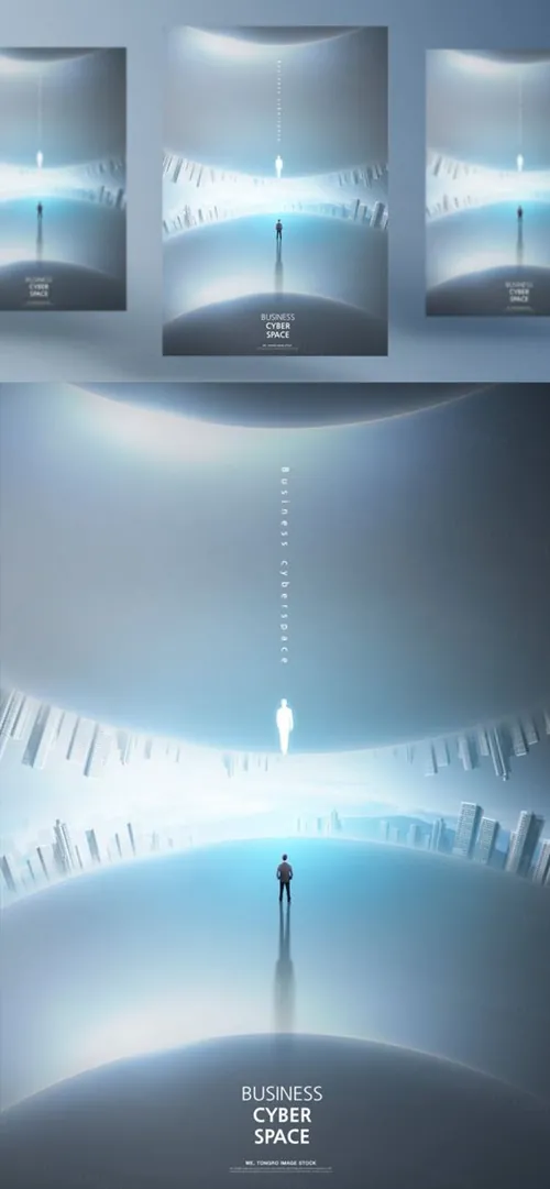 商业3D虚拟空间概念未来科技CG合成海报PSD模板 Business Cyberspace