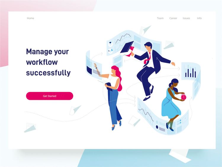 2.5D三维等距轻松团队协作业务/便捷的工作流程管理着陆页矢