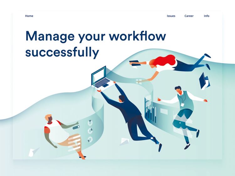 2.5D三维等距轻松团队协作业务/便捷的工作流程管理着陆页矢