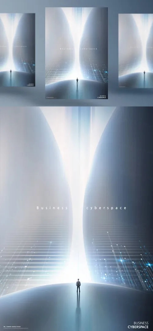商业3D虚拟空间概念未来科技CG合成海报PSD模板 Business Cyberspace