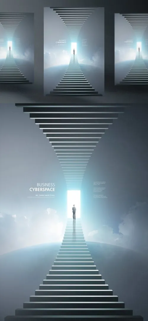 商业3D虚拟空间概念未来科技CG合成海报PSD模板 Business Cyberspace