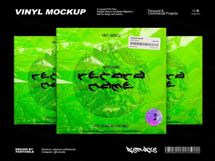 复古老物件乙烯基黑胶唱片酸性艺术音乐封面设计提案样机模板 Vinyl Mockup - Covers