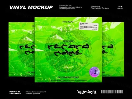 复古老物件乙烯基黑胶唱片酸性艺术音乐封面设计提案样机模板 Vinyl Mockup - Covers