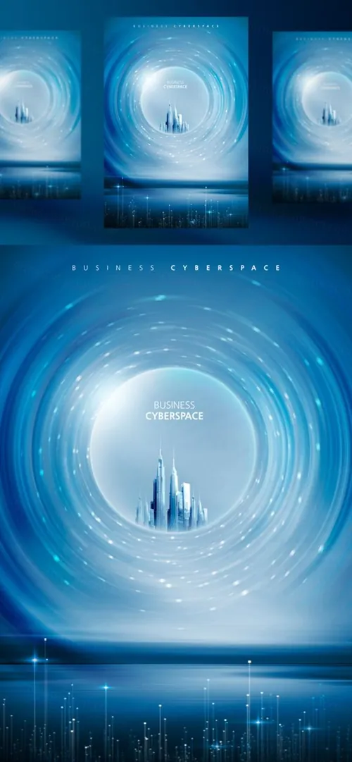 商业3D虚拟空间概念未来科技CG合成海报PSD模板 Business Cyberspace