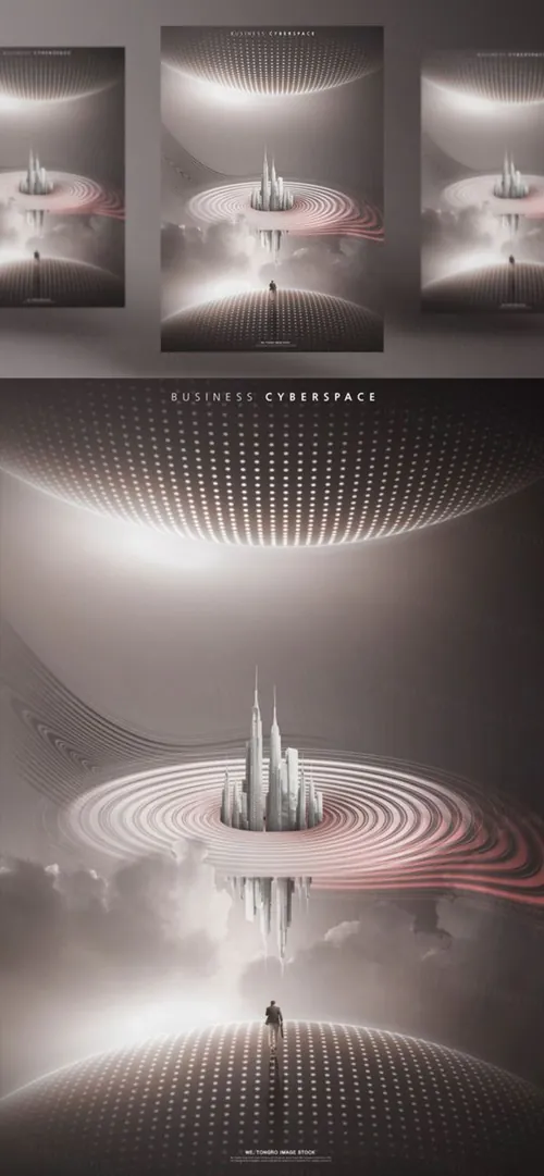 商业3D虚拟空间概念未来科技CG合成海报PSD模板 Business Cyberspace