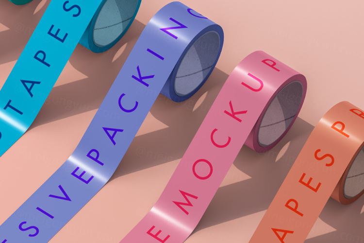 封箱胶带场景品牌设计提案样机PSD模板 Adhesive Set Psd Tape Mockup Scene