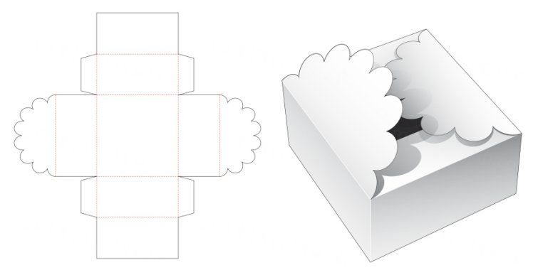 花边礼物礼品盒包装设计模切图刀模图EPS矢量模板 Gift box packaging template