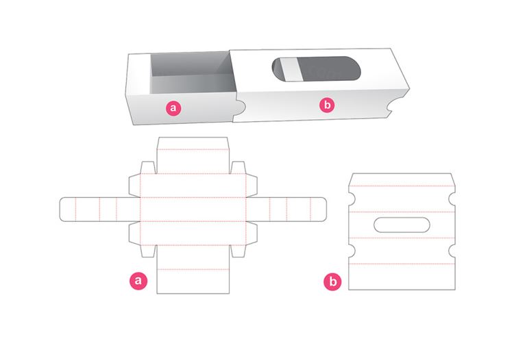 长方形抽屉式带窗口包装盒设计模切图刀模图EPS矢量模板 Long packaging template