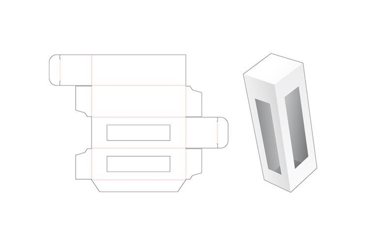 带窗口的零售包装盒设计模切图刀模图EPS矢量模板 Retail packaging box template