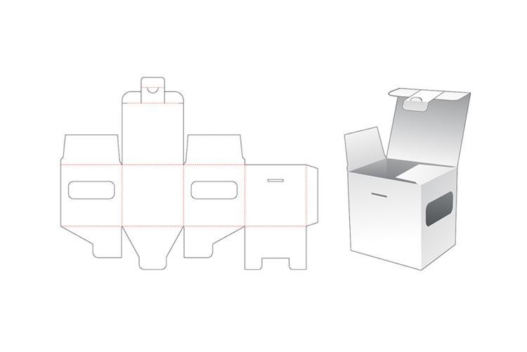 带窗口的方形零售包装盒设计模切图刀模图EPS矢量模板 Retail packaging box template