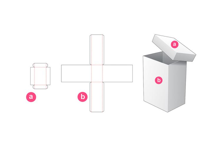 带盖子的长方形包装盒设计模切图刀模图EPS矢量模板 Tall box and lid packaging