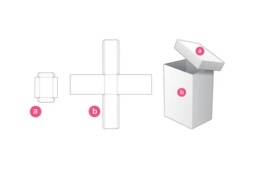带盖子的长方形包装盒设计模切图刀模图EPS矢量模板 Tall box and lid packaging
