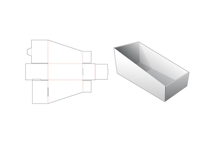 瓦楞纸储物鞋盒包装设计模切图刀模图EPS矢量模板 Corrugated slope box template