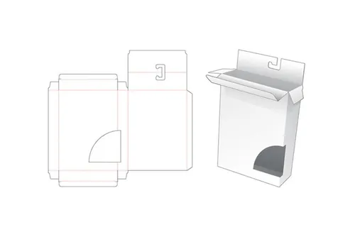 带吊孔和曲线窗口的包装盒切图刀模图EPS矢量模板 Packaging box window template