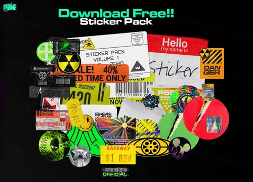 潮流废弃撕裂褶皱贴纸标签合集包  Studio Prime